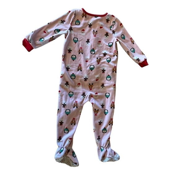 Carter's Toddler Girls Pink Fleece Christmas Zip Up Pajamas. 3T santa, penguin. - Picture 3 of 4